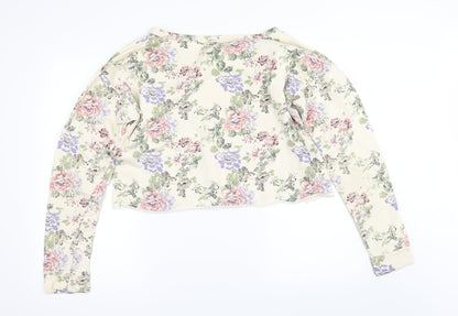 Crafted Womens Ivory Floral  Pullover Sweatshirt Size 14  - cropped