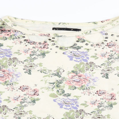 Crafted Womens Ivory Floral  Pullover Sweatshirt Size 14  - cropped