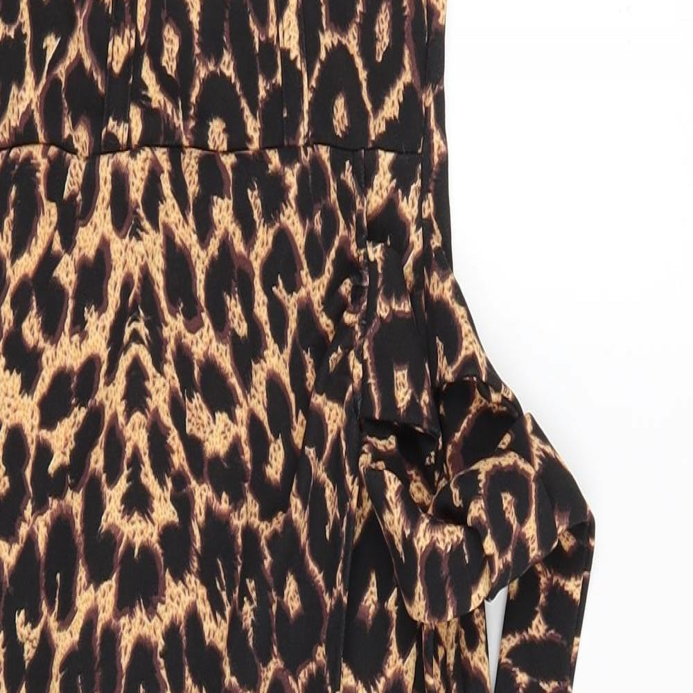 PRETTYLITTLETHING Womens Brown Animal Print  Maxi  Size 4  - STRAPLESS