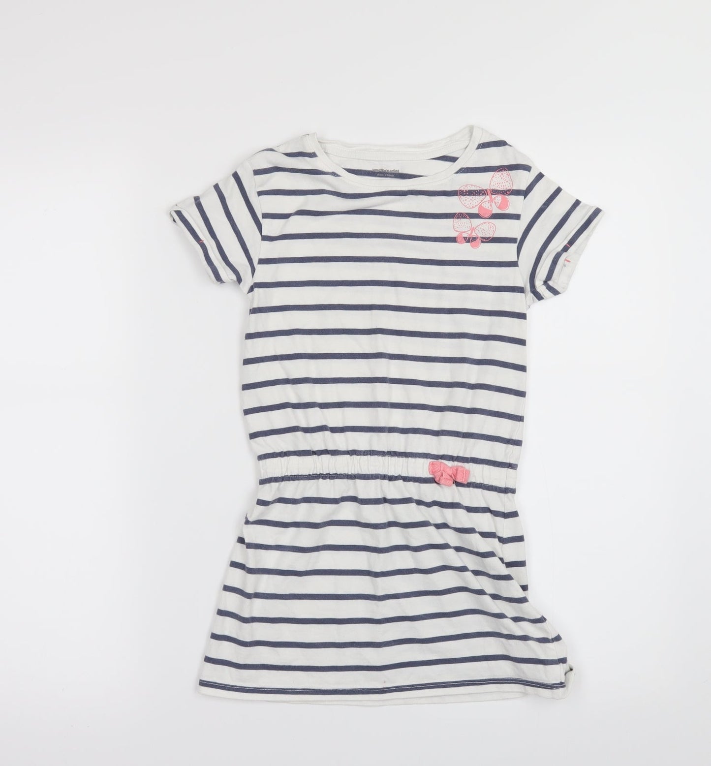 Vertbaudet Girls White Striped  T-Shirt Dress  Size 5 Years