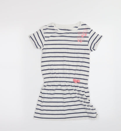 Vertbaudet Girls White Striped  T-Shirt Dress  Size 5 Years