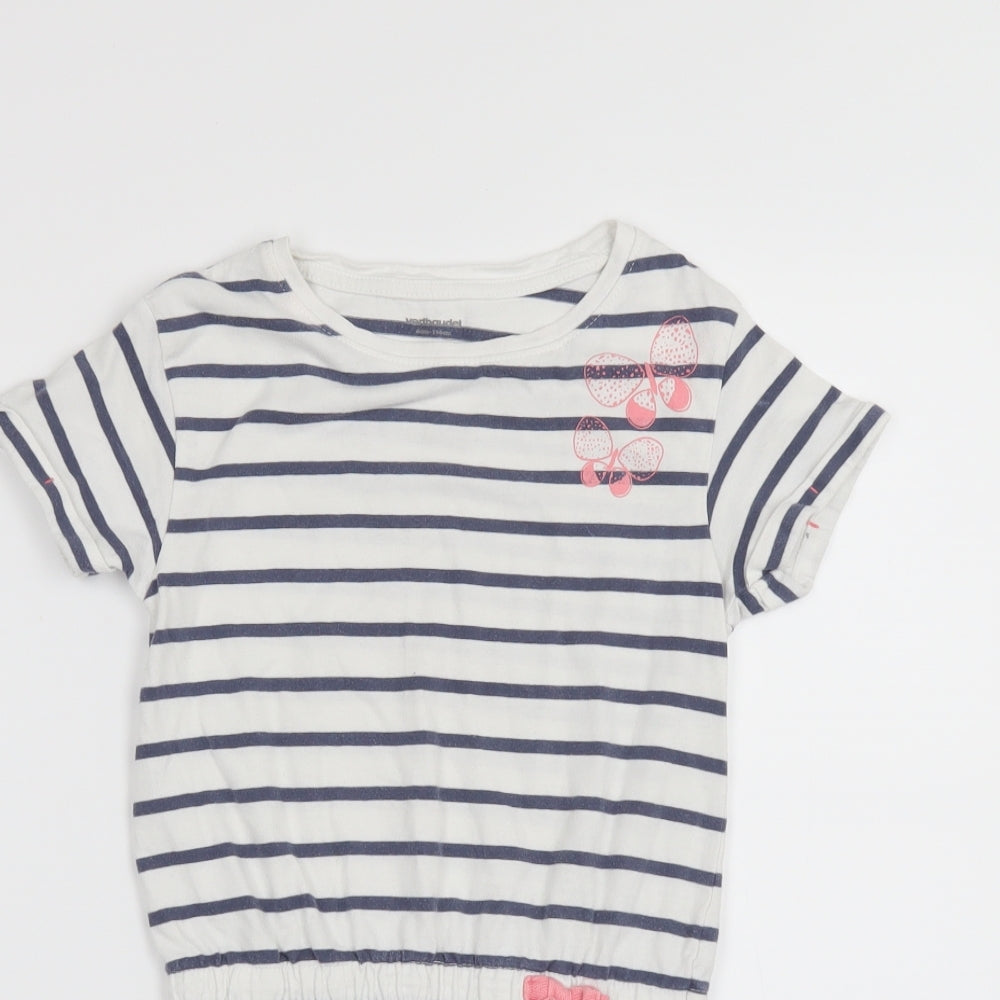 Vertbaudet Girls White Striped  T-Shirt Dress  Size 5 Years