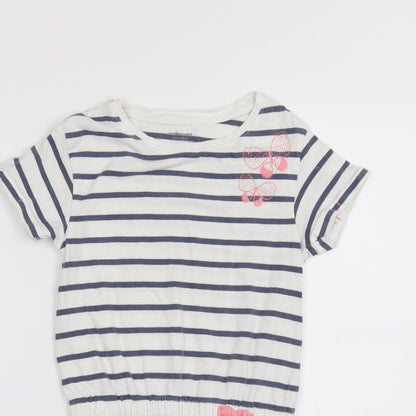 Vertbaudet Girls White Striped  T-Shirt Dress  Size 5 Years
