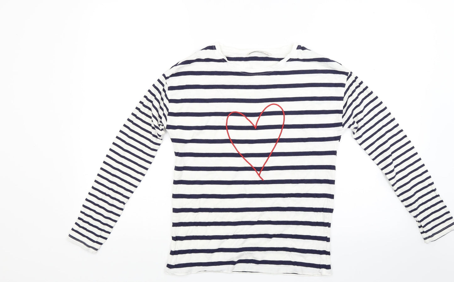 TU Womens White Striped Jersey Pullover Sweatshirt Size 8  - Heart Print