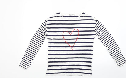 TU Womens White Striped Jersey Pullover Sweatshirt Size 8  - Heart Print