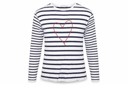 Tu Womens White Striped Jersey Pullover Sweatshirt Size 8  - Heart Print