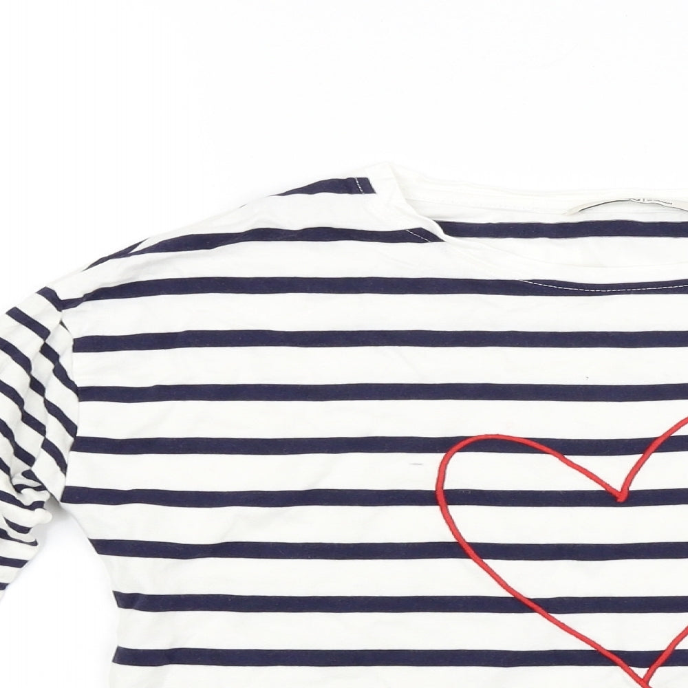 TU Womens White Striped Jersey Pullover Sweatshirt Size 8  - Heart Print