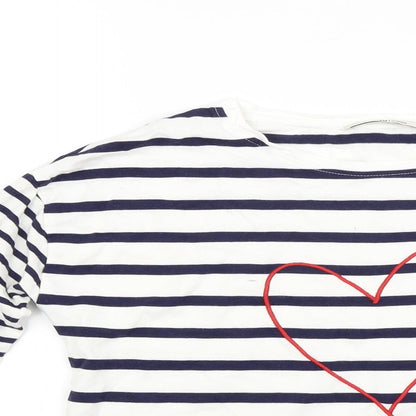 TU Womens White Striped Jersey Pullover Sweatshirt Size 8  - Heart Print