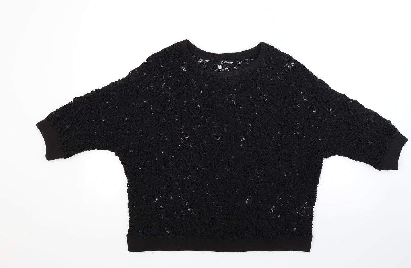 Womens UK Size 10 Kaleidoscope Black Basic T-Shirt