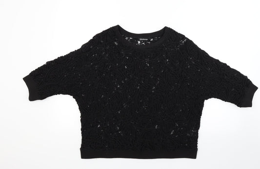 Womens UK Size 10 Kaleidoscope Black Basic T-Shirt