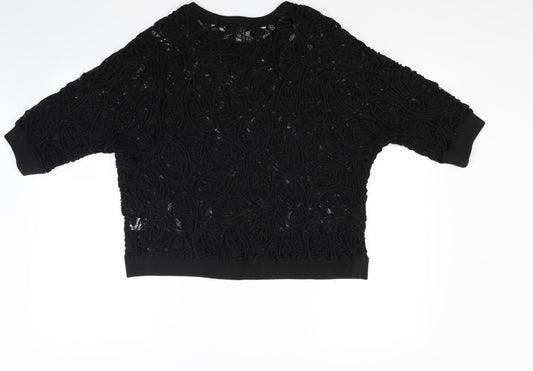 Womens UK Size 10 Kaleidoscope Black Basic T-Shirt