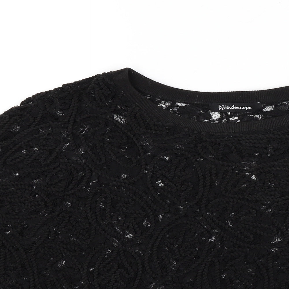 Womens UK Size 10 Kaleidoscope Black Basic T-Shirt