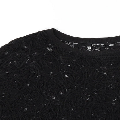Womens UK Size 10 Kaleidoscope Black Basic T-Shirt
