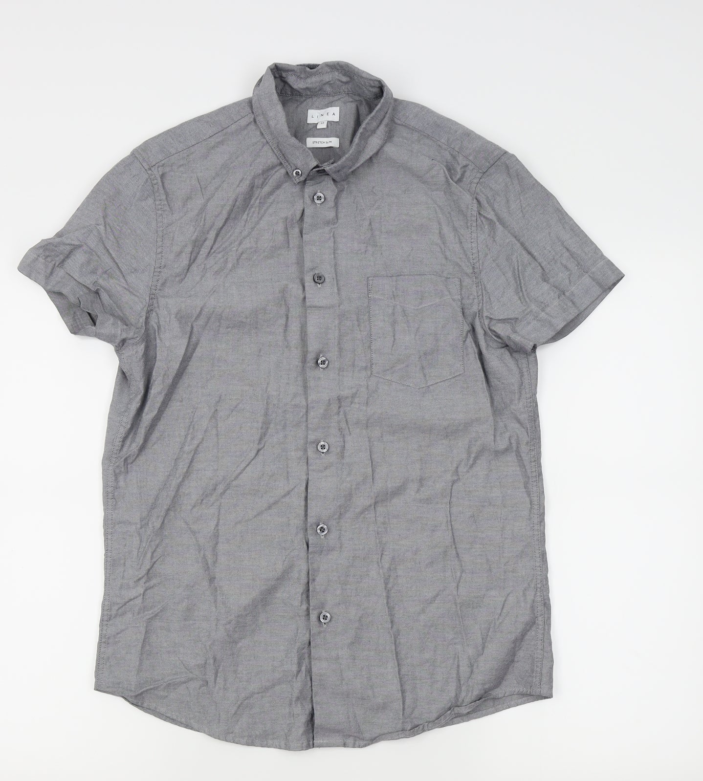 Mens UK Size M House of Fraser Grey  Button-Up Short Sleeve Casual Shirt