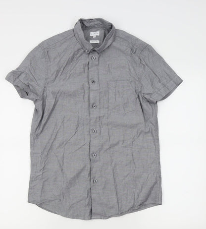 Mens UK Size M House of Fraser Grey  Button-Up Short Sleeve Casual Shirt