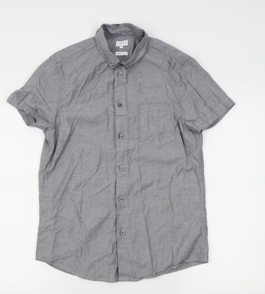 Mens UK Size M House of Fraser Grey  Button-Up Short Sleeve Casual Shirt