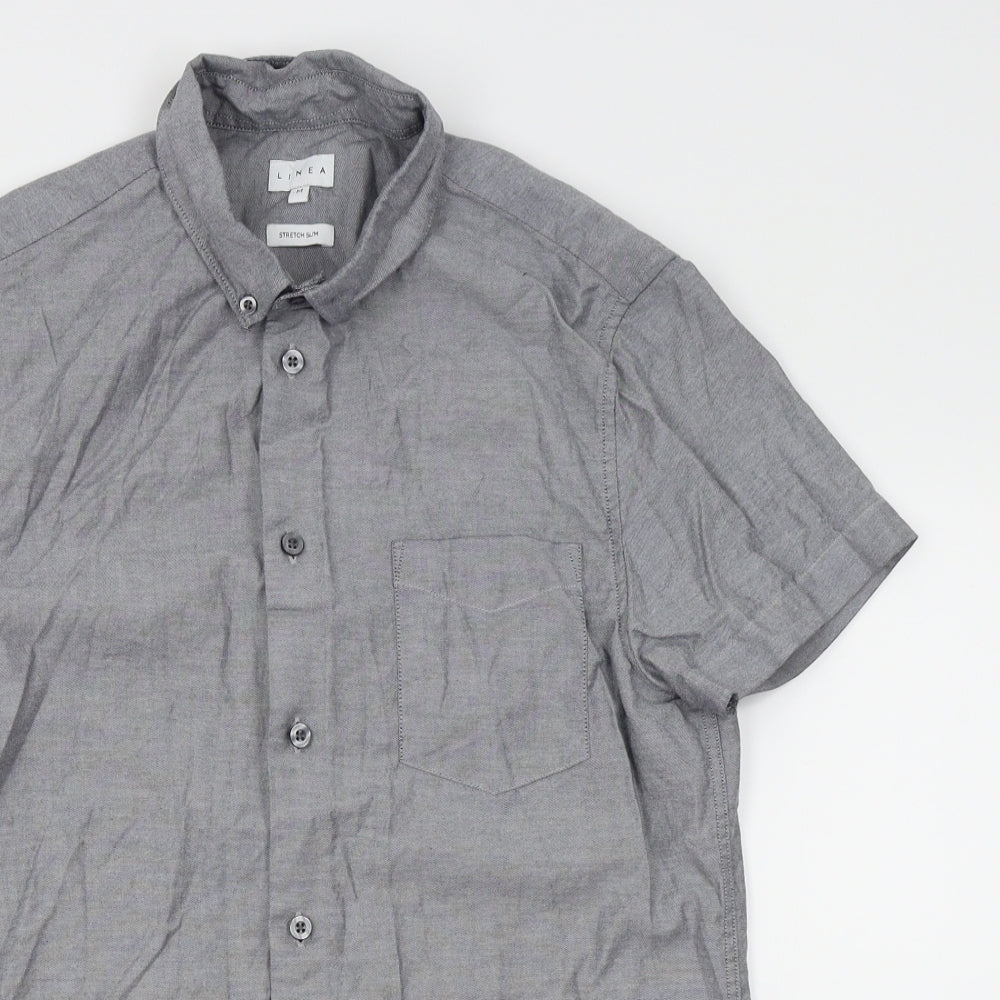 Mens UK Size M House of Fraser Grey  Button-Up Short Sleeve Casual Shirt