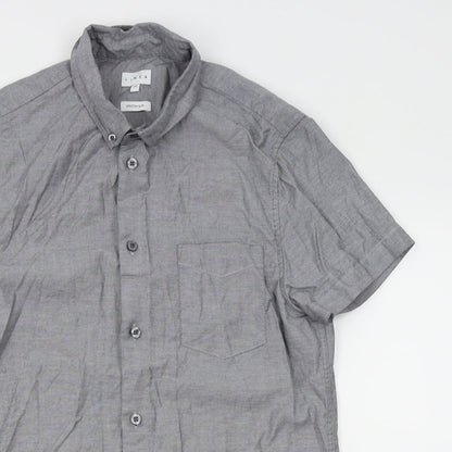 Mens UK Size M House of Fraser Grey  Button-Up Short Sleeve Casual Shirt