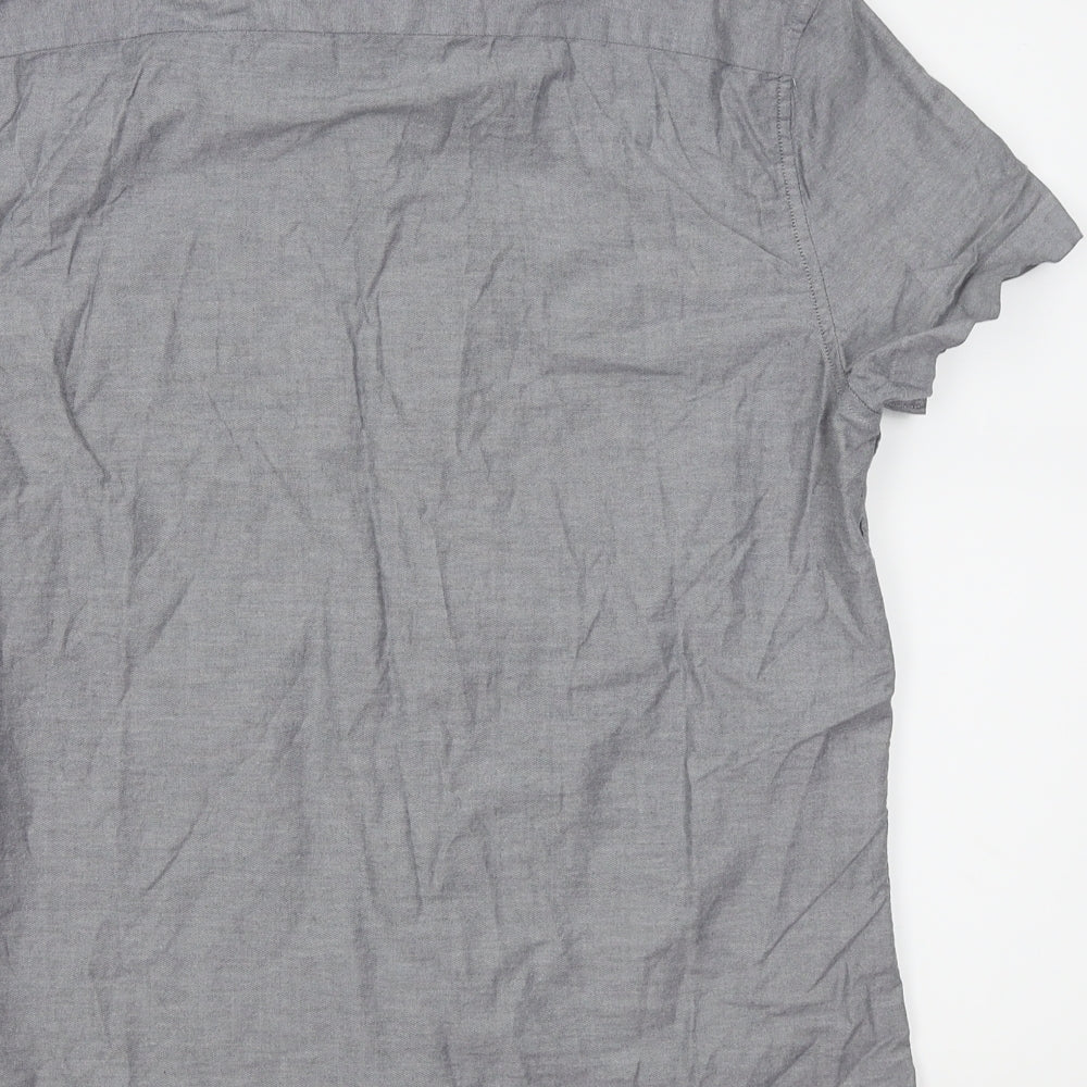 Mens UK Size M House of Fraser Grey  Button-Up Short Sleeve Casual Shirt