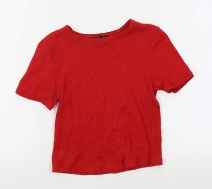 Womens UK Size 8 Topshop Red Basic T-Shirt