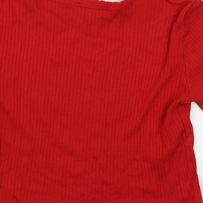 Womens UK Size 8 Topshop Red Basic T-Shirt