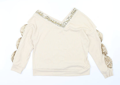 sheilay Womens Beige   Henley Jumper Size XL  - RUFFLE