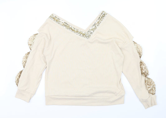sheilay Womens Beige   Henley Jumper Size XL  - RUFFLE