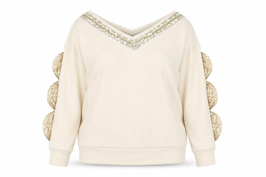 sheilay Womens Beige   Henley Jumper Size XL  - RUFFLE