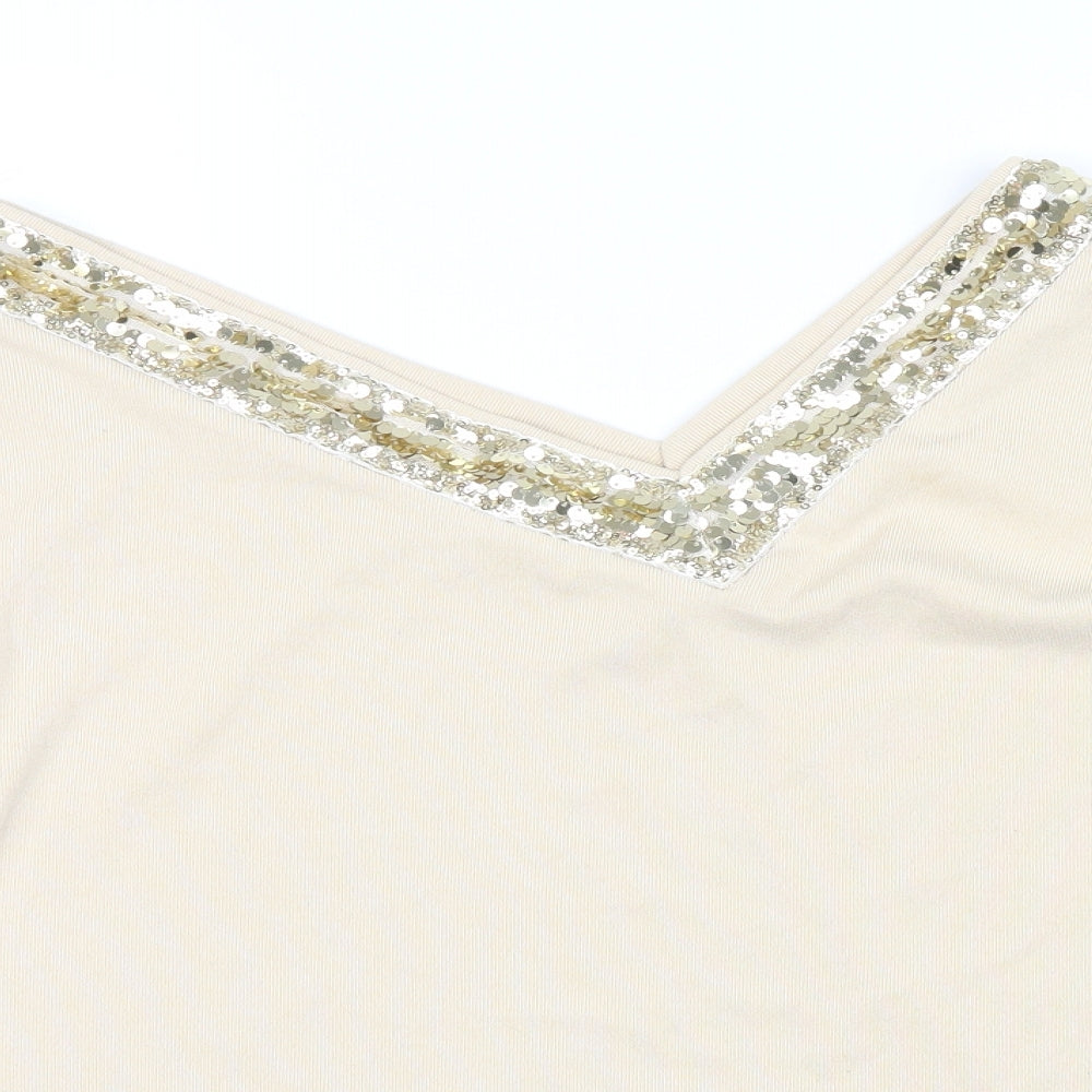 sheilay Womens Beige   Henley Jumper Size XL  - RUFFLE