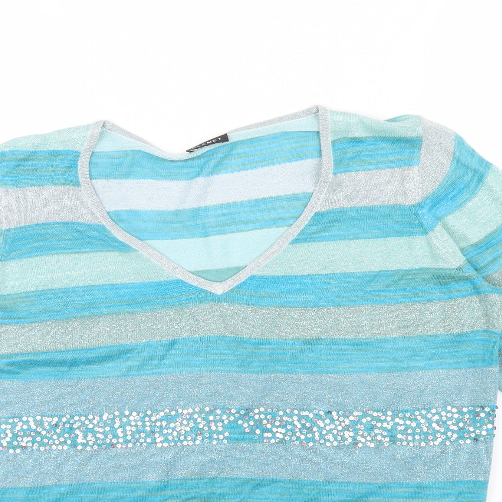 PLANET Womens Blue Striped  Pullover Jumper Size M