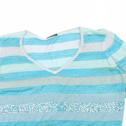 PLANET Womens Blue Striped  Pullover Jumper Size M