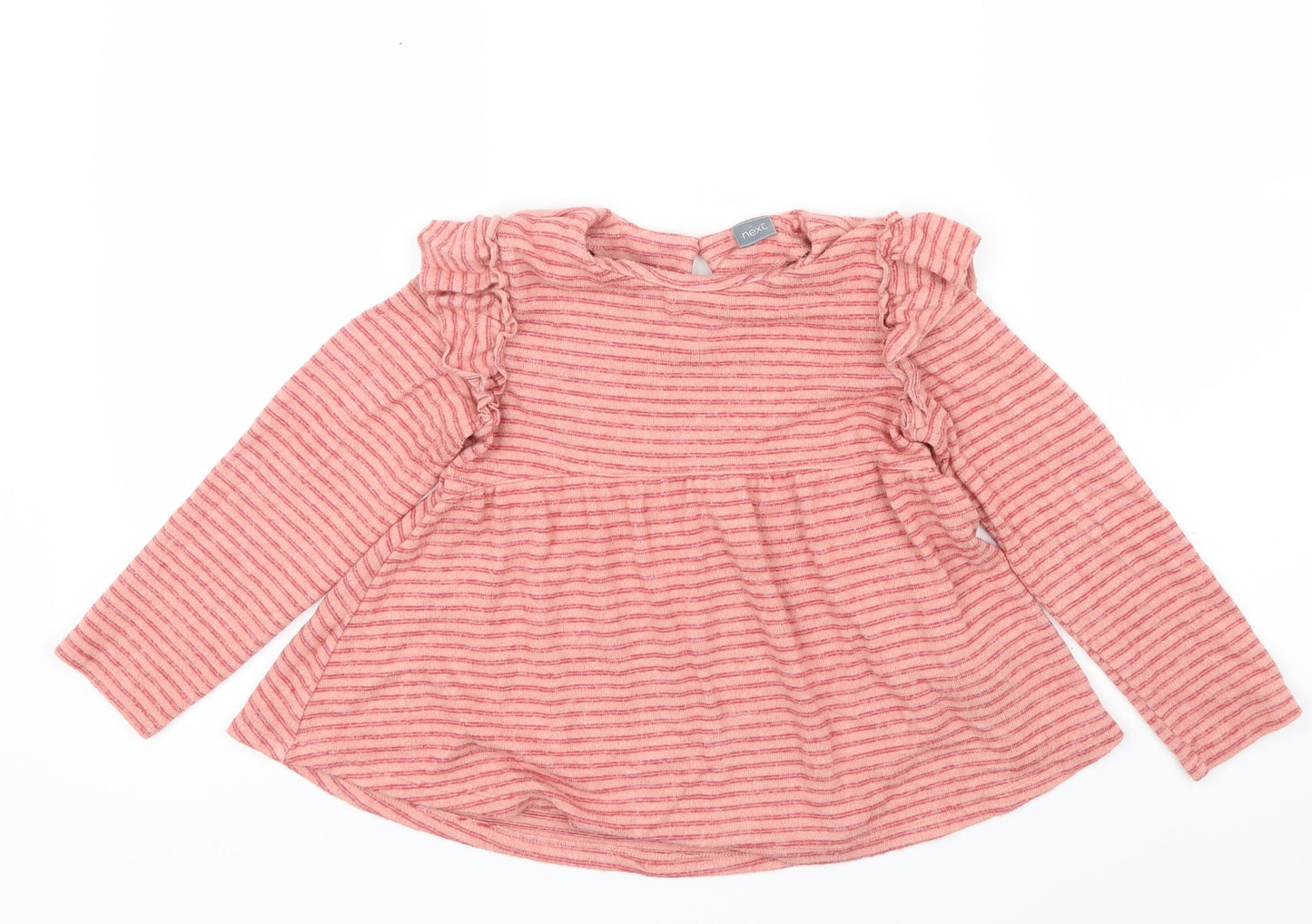 NEXT Girls Pink Striped  Pullover Jumper Size 5-6 Years  - Ruffle detail