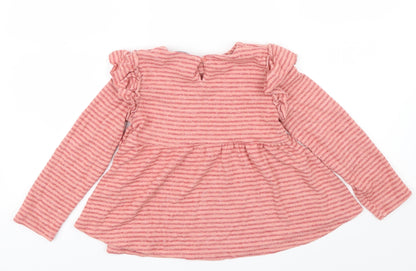 NEXT Girls Pink Striped  Pullover Jumper Size 5-6 Years  - Ruffle detail