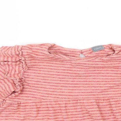 NEXT Girls Pink Striped  Pullover Jumper Size 5-6 Years  - Ruffle detail