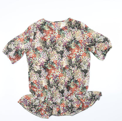 EVIE CASUALS Womens Multicoloured Floral  Basic Blouse Size 16  - Frill detail