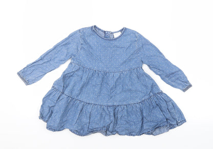 F&F Girls Blue Polka Dot  Shirt Dress  Size 18-24 Months