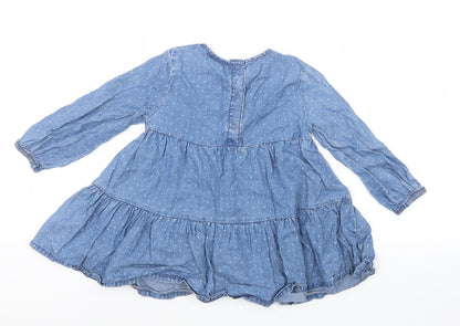 F&F Girls Blue Polka Dot  Shirt Dress  Size 18-24 Months
