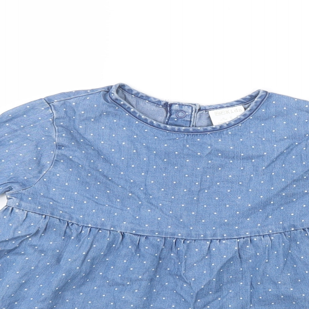 F&F Girls Blue Polka Dot  Shirt Dress  Size 18-24 Months