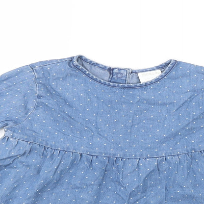 F&F Girls Blue Polka Dot  Shirt Dress  Size 18-24 Months