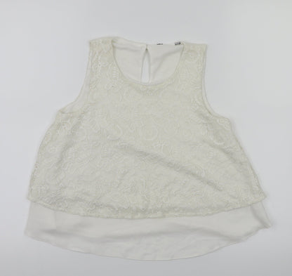 Preworn Girls White Floral  Basic T-Shirt Size 10 Years