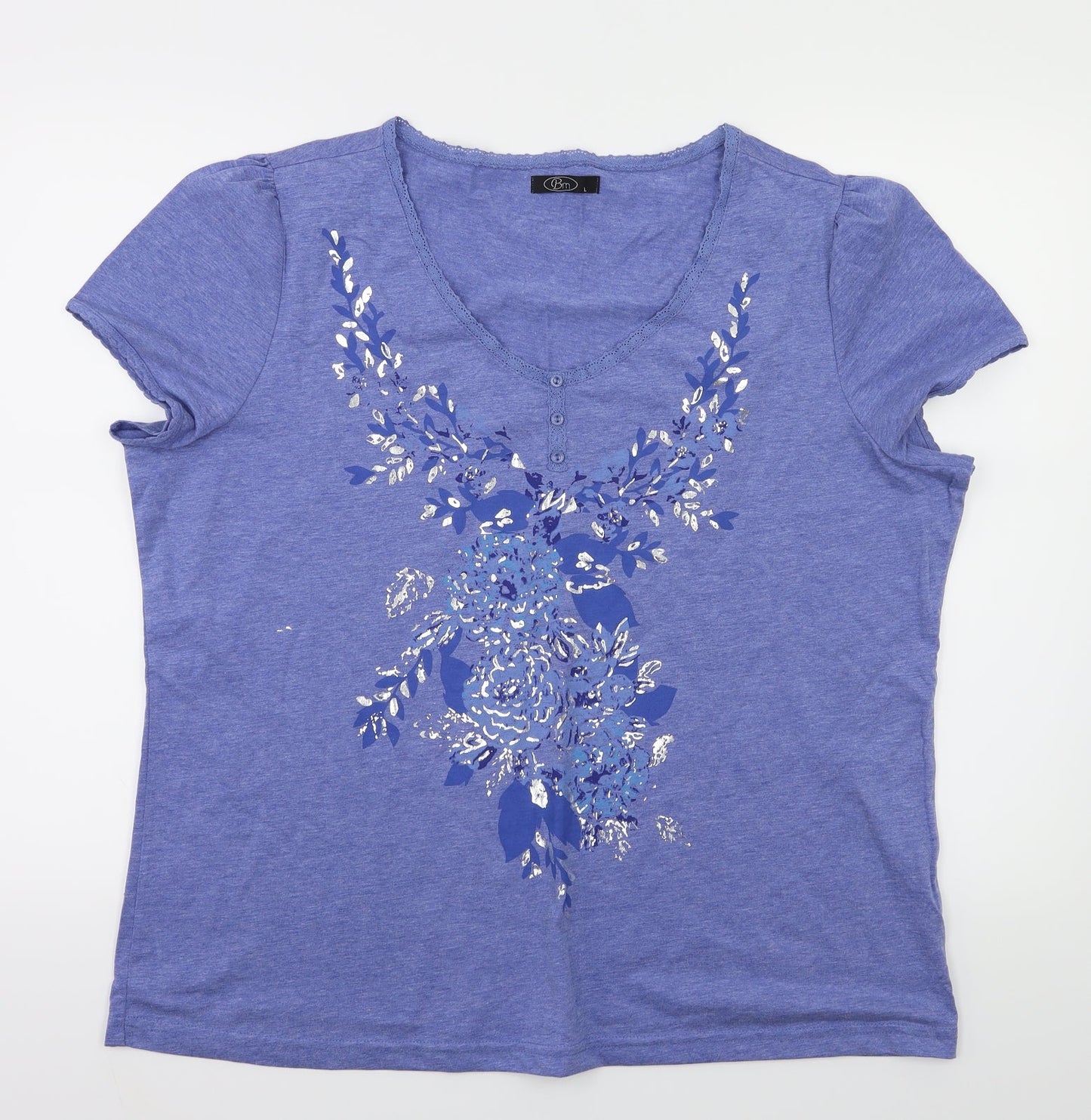Womens UK Size L BM Blue Basic T-Shirt