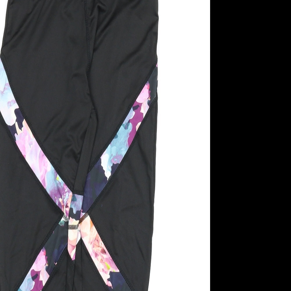 Atmosphere Womens Black Floral  Compression Leggings Size 8 L24 in