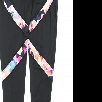 Atmosphere Womens Black Floral  Compression Leggings Size 8 L24 in