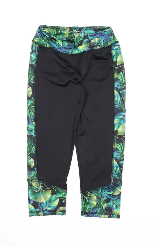 Workout Womens Black Floral  Compression Shorts Size 8