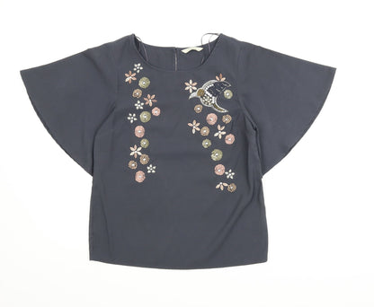 George Womens Grey Animal Print  Basic Blouse Size 8