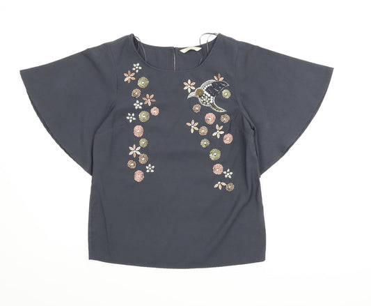 George Womens Grey Animal Print  Basic Blouse Size 8