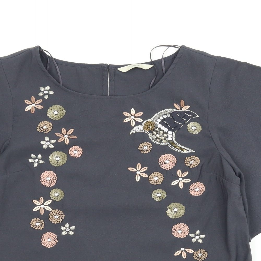 George Womens Grey Animal Print  Basic Blouse Size 8