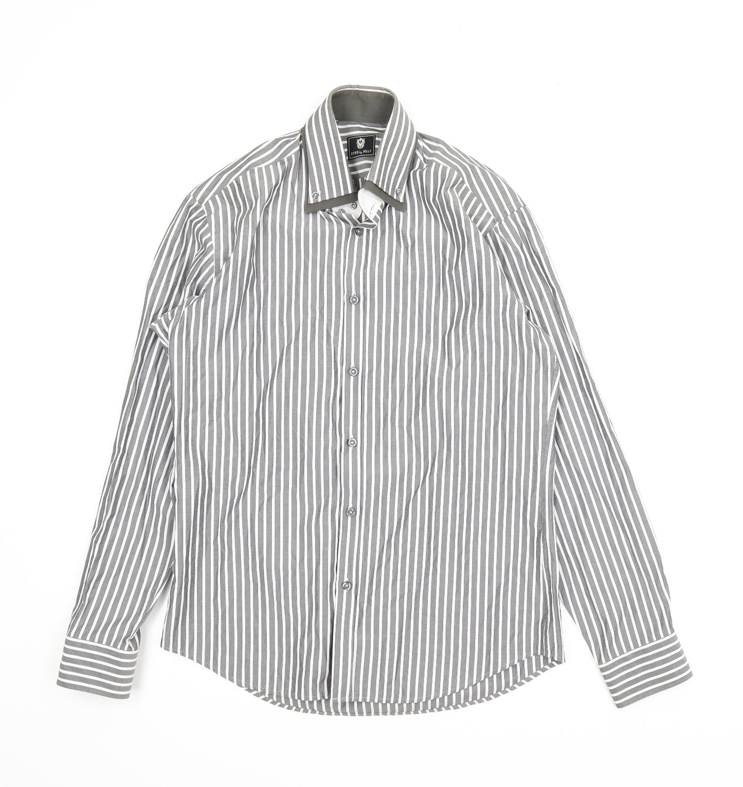 Steel & Jelly Mens Grey Striped   Button-Up Size M