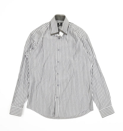 Steel & Jelly Mens Grey Striped   Button-Up Size M