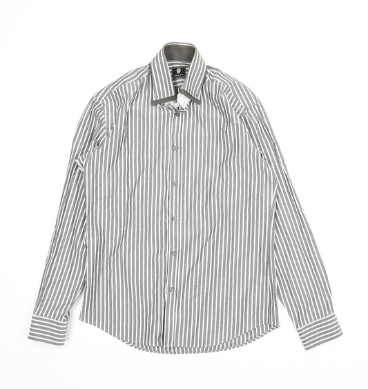 Steel & Jelly Mens Grey Striped   Button-Up Size M